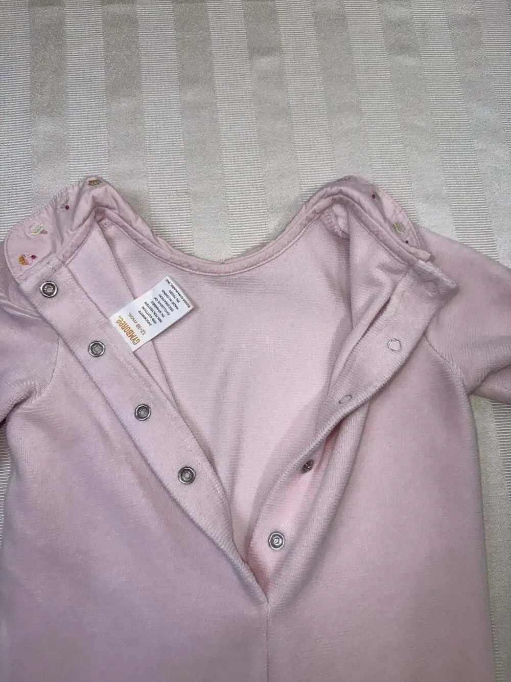 Gymboree Pink Cupcake Embroidered Velour Romper 12-18 Months Peter Pan Collar